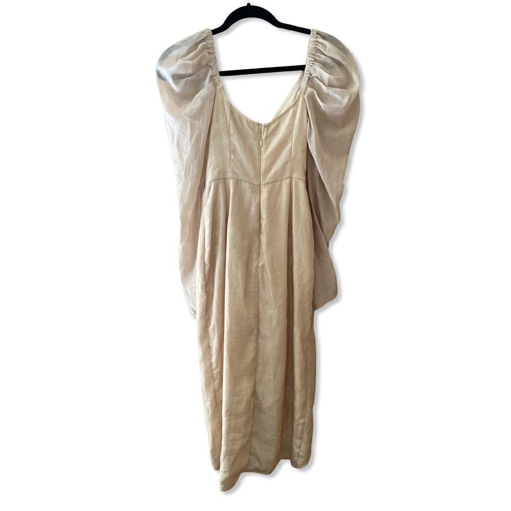 Tularosa Rene Dress sandstone beige midi puff sleeve bow romantic Revolve - Picture 6 of 9